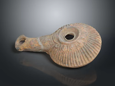 Ancient Clay Sculpture Vessel With Textured Patterns And Circular Opening Handle 3d model