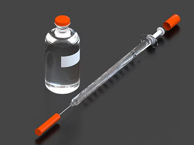 Daily Supplies Transparent Bottle With Orange Cap And White Label And Clear Syringe Orange Caps 3d model