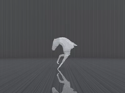 White Horse Shaped Sculpture Made Of Lines Against Gray Background With Reflection On The Ground 3d model
