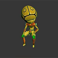 Unique Yellow Cartoon Robot With Spiral Head Green Joints And Striped Legs