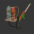 Homemade Toy Weapon With Bottles Rope Wooden Platform Green Stand And Orange Parts