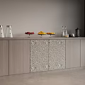 Modern Gray Sideboard With Patterned Front Fruit Platter Bottles And Coffee Pot 3d model