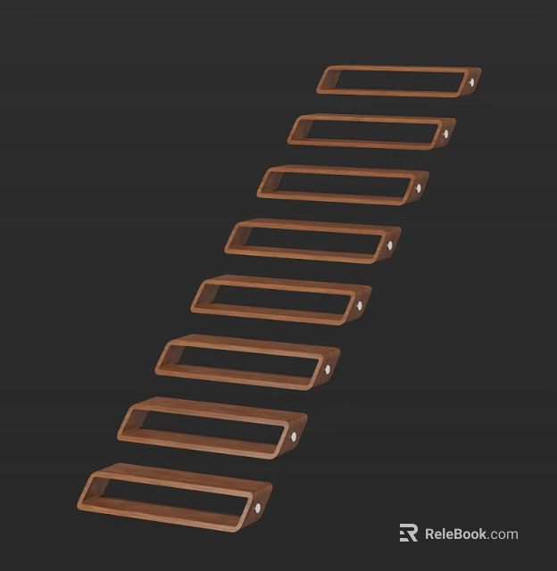 Modern Wooden Staircase With Minimalist Design And Rectangular Steps 3d model 