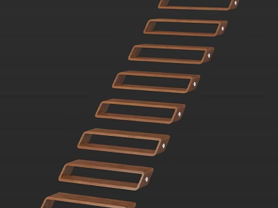 Modern Wooden Staircase With Minimalist Design And Rectangular Steps 3d model