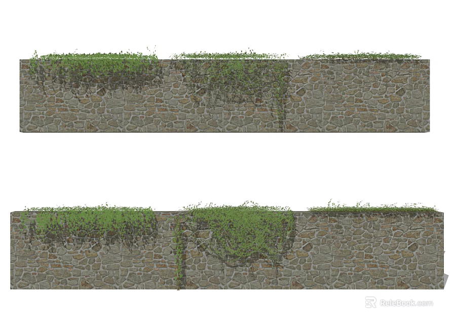 Decorative Green Plant Wall Covering Stone Wall with Lush Growing Vines and Foliage 3d model 