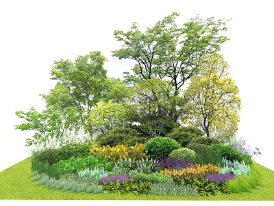Lush Garden Landscape Featuring Tall Trees Shrubs and Colorful Flower Beds 3d model