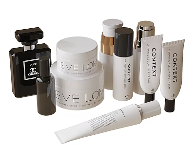 Assorted EVE LOM And CONTEXT Skincare Products Jars Bottles And Tubes Collection 3d model