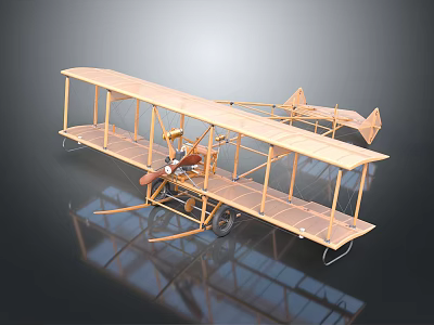 Vintage Wooden Biplane With Double Wings And Historical Aviation Structure 3d model
