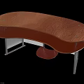 Modern Pink Wooden Table With Curved Surface Red Lower Shelf And Metal Legs