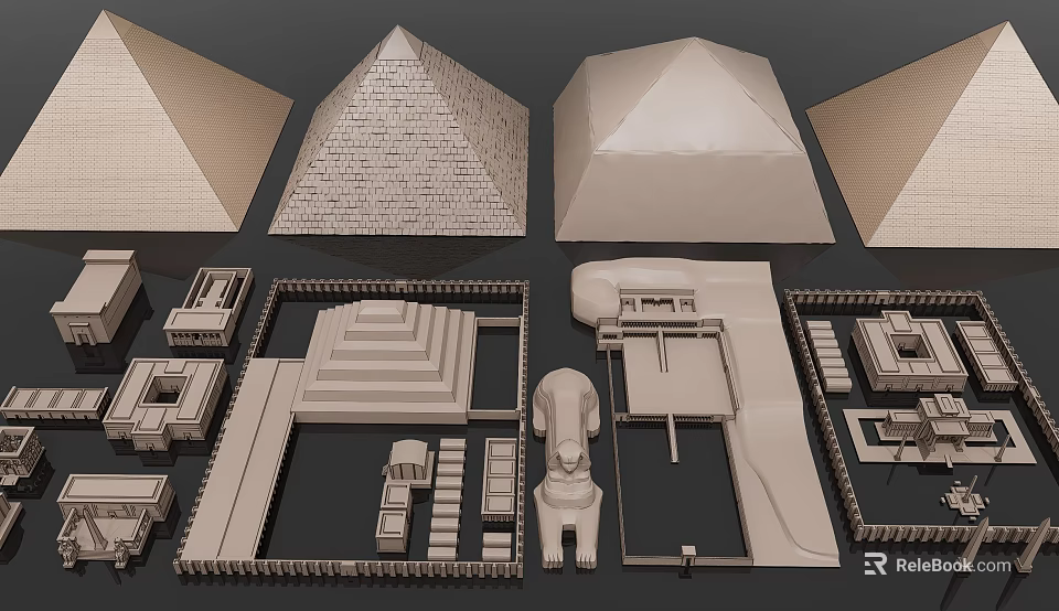 Ancient Egyptian Pyramid Models Featuring Sphinx And Detailed Architectural Structures 3d model 