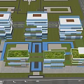 Modern Commercial Street with Tall Buildings Glass Curtain Walls Blue Sky and Wide Road