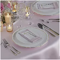 Elegant Pink Table And Golden Chair Set With Tableware Candles And Flower Bouquet
