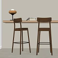 Modern Walnut Bar Stools With Backrest At Home Counter With Lamp And Books