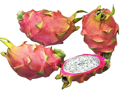 Fresh Vibrant Dragon Fruit Sliced With Pink Flesh And Black Seeds Nutritious Exotic Tropical Fruit 3d model