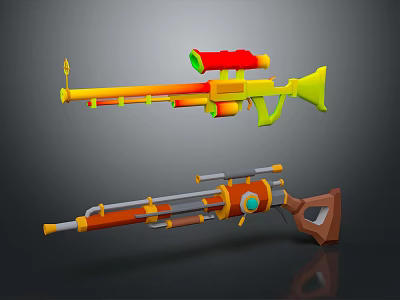 Cartoon Style Sniper Rifle And Rifle With Vibrant Colors And Scope Design 3d model