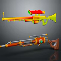 Cartoon Style Sniper Rifle And Rifle With Vibrant Colors And Scope Design