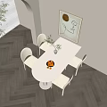 Modern Minimalist Dining Table Set With Beige Chairs Wall Art And Green Plant