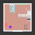 Medical Examination Room Interior With CT Scanner Examination Table Blue Walls And Pink Floor