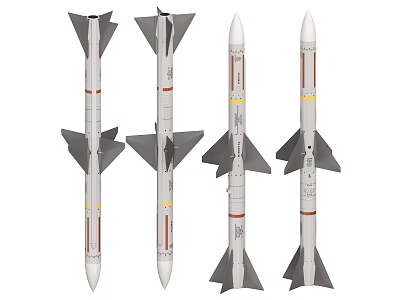 Military Weapon Missiles With Different Tail Designs And Color Markings 3d model