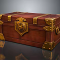 Vintage Wooden Chest With Gold Metal Straps Brass Hardware Decorative Lock And Handles