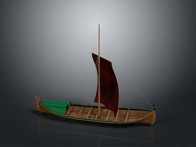 Wooden Sailboat Model With Green Hull And Brown Canvas Sail 3d model