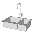 Stainless Steel Double Bowl Kitchen Sink With Modern Curved Faucet
