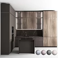Modern Kitchen Interior Featuring Wood Grain Cabinets With Black Countertop Lighting 3d model