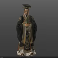 Man in Traditional Robe With Hat Holding Object And Intricate Patterns Standing Pose