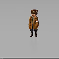3D Biological Character Standing With Aviator Hat Goggles Orange Coat And Red Armband