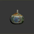 Colorful Floral Patterned Ceramic Container With Dome Shape And White Knob