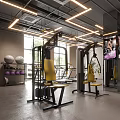 Fitness Gym Interior With Yellow Seated Equipment Mirrors And Floor To Ceiling Windows