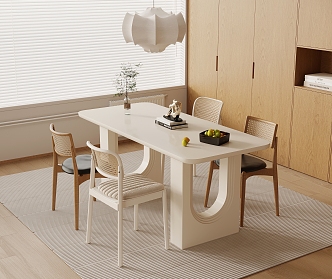 Quiet style dining table and chair combination 3d model