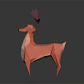 Modern Low Poly Decorative Ornament Set with Deer Shape Antlers and Red Dark Pink Colors