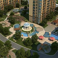 Residential Garden Landscape With Central Gazebo Fountains Ponds Green Lawns Trees And Playground