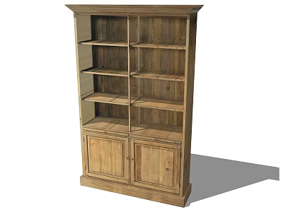 Rustic Wooden Bookcase With Open Shelves Lower Cabinet Doors And Storage Space 3d model