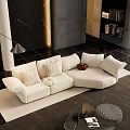 Modern Cozy Sofa And Coffee Table Set With Plush Cushions And Minimalist Design