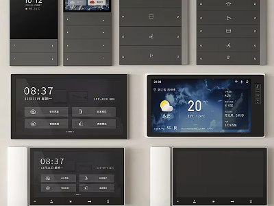 Smart Home Control Screens Showing Time Weather Temperature And Control Functions 3d model