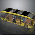 Yellow Eco Bus Design With Black Roof Transparent Windows And Wheels