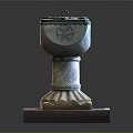 Intricately Carved Stone Pillar with Floral Patterns Ornate Top on Red Black Checkered Base