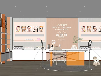 Public Workspace for Live Streaming Workshop with Modern Display Shelves Model Images and Workstation 3d model