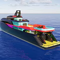 Modern Colorful Yacht With Yellow Orange Hull Sailing On Blue Ocean
