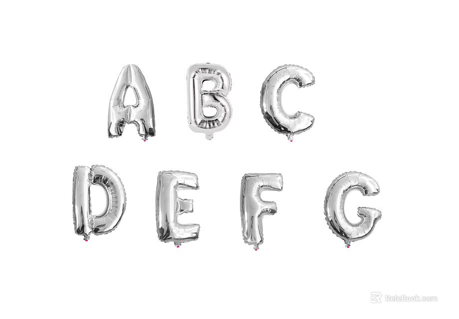 Silver Metallic Letter Balloons A to G for Party Decorations and Events 3d model 