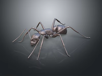 Metallic Ant With Detailed Legs And Body Structure On Dark Background 3d model