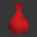 Elegant Red Sculpted Vase with Intricate Wavy Carving Patterns and Glossy Texture