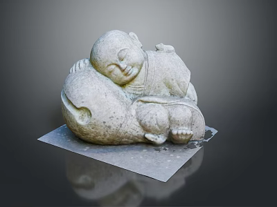 Furniture Decorative Base With Stone Carving Of Embracing Little Monks 3d model