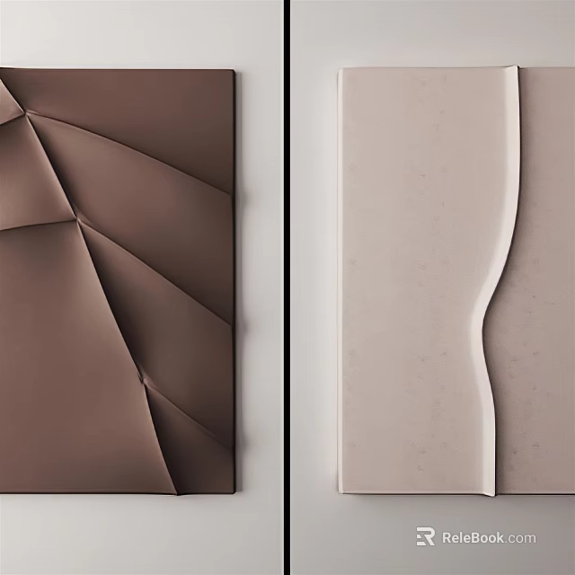 Two Piece Modern Wall Decor With Brown Geometric Folded And Pink Wavy Patterns 3d model