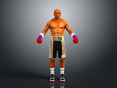 Muscular Man As Boxer Wearing Red Boxing Gloves And Black Gold Champ Shorts 3d model