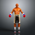 Muscular Man As Boxer Wearing Red Boxing Gloves And Black Gold Champ Shorts