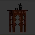 Traditional Wooden Coffee Table with Carved Patterns and Teapot on Top