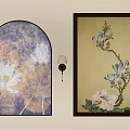 Arched And Rectangular Decorative Paintings With Lotus Magnolia And Pink Flowers